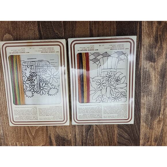 Vtng 2 Rainbow Stitchery Embroidery Crewel Cattail Bouquet/Posy Basket 1978 - Picture 4 of 4